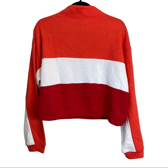 Wild Fable Striped Cropped Zipper Collar Pullover Size Large Red Orange White - Picture 5 of 5